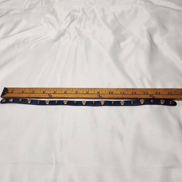 Tory Burch 100% Navy Pebbled Leather Gold Logo Stud Miller Double Wrap Bracelet - Picture 6 of 6